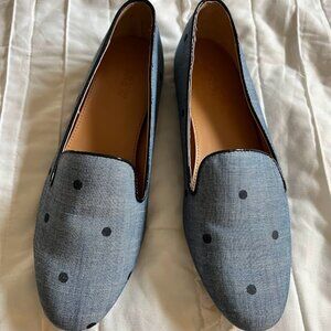 J. Crew Blue Polka Dot Addie Slip on Loafers Mules Women's 8.5 Preppy Classic
